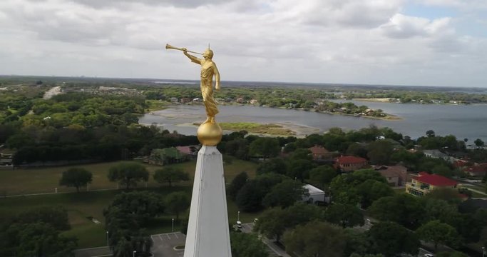 Aerial of Mormon Church Steeple and Neighborhood in Central Florida