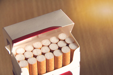 Close-up of cigarettes in pack
