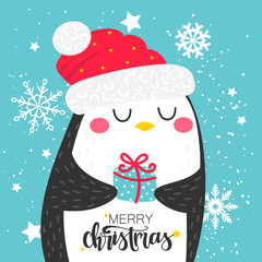 Greeting card with cute Christmas penguin