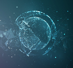 vector globe, planet earth, from dots. concept bigdata, processing