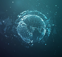 vector globe, planet earth, from dots. concept bigdata, processing