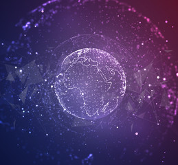 vector globe, planet earth, from dots. concept bigdata, processing