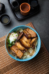 bowl of rice topped with Braised pork belly don