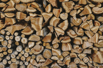 Stack of firewood textured background