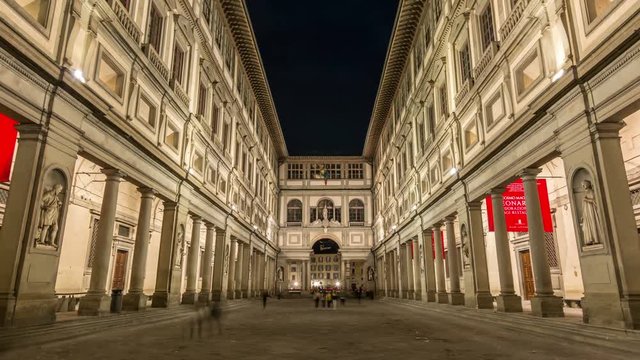 Uffizi Gallery at night, Florence, Italy