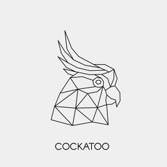 Geometric parrot. Polygonal linear cocatoo head. Vector illustration.
