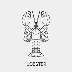 Geometric lobster. Polygonal linear abstract sea animal. Vector illustration.