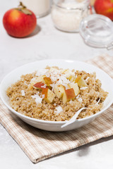 healthy breakfast quinoa with apple and coconut, vertical