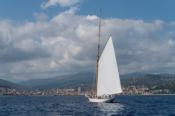 Fototapeta premium Sailboat the old style on Mediterranean sea