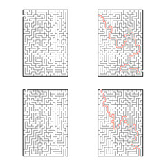 A set of rectangular mazes. Game for kids. Puzzle for children. Labyrinth conundrum. Flat vector illustration isolated on white background. With answer.