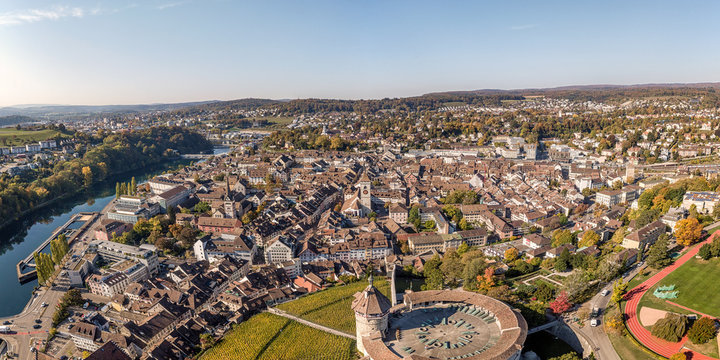 Old town of Schaffhausen with munot in foreground