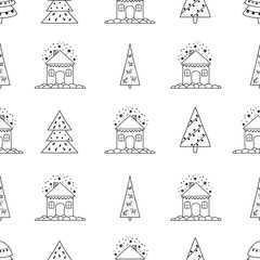 Fototapeta na wymiar Hand drawn Merry Christmas and Happy New Year doodle seamless pattern
