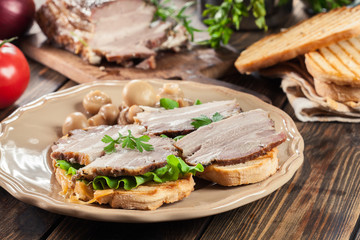Sandwich with baked pork belly