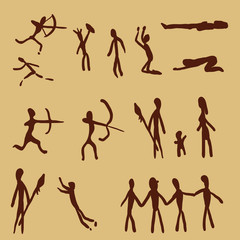 Vector Set of Cave Painting People. Primitive Art Illustrations.
