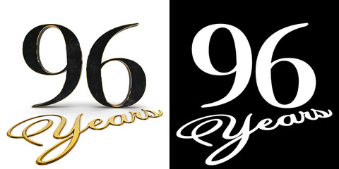 Golden number ninety six (number 96) and the inscription years with drop shadow and alpha channel. 3D illustration