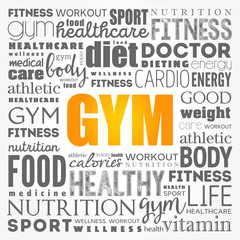 GYM word cloud collage background, health concept
