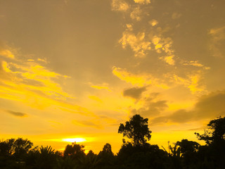 sunset, sky, sun, landscape, clouds, nature, tree, sunrise, cloud, dusk, evening, trees, orange, red, silhouette, summer, beautiful, morning, horizon, field