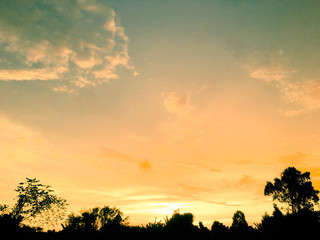 sunset, sky, sun, landscape, clouds, nature, cloud, evening, sunrise, orange, red, dusk, beautiful, trees, tree, blue, light, summer, horizon, silhouette, yellow, morning, dawn, night, sundown