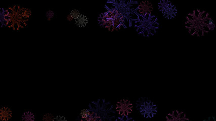 Abstract background with a variety of colorful snowflakes. Big and small.