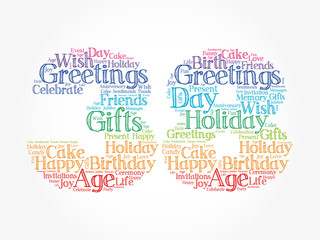 Happy 38th birthday word cloud collage concept