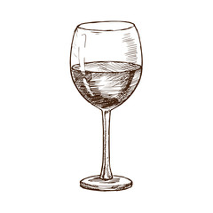 Alcoholic beverage is traditional cold red wine in glass fouger.