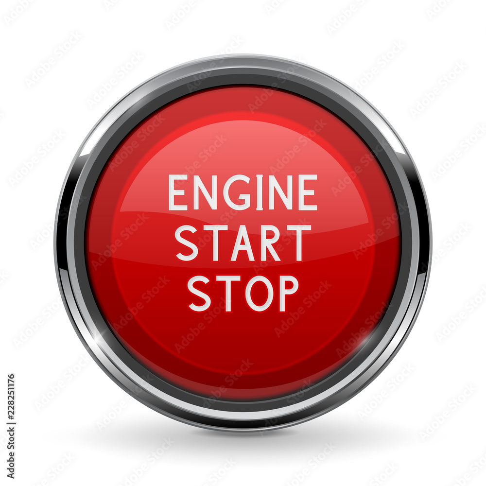 Canvas Prints engine start stop button with chrome frame. red car dashboard element