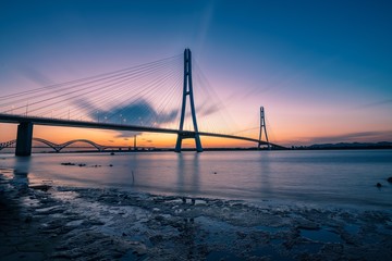 Fototapeta na wymiar Sunset at The Third Nanjing Yangtze River Bridge