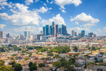 Paysage urbain du centre-ville de Los Angeles, Californie, États-Unis au jour nuageux