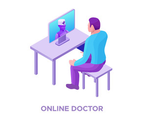 Online doctor consulting patient, artificial intelligence in healthcare infographics,  smart medical robot isometric 3d vector illustration with ai technology in future medicine
