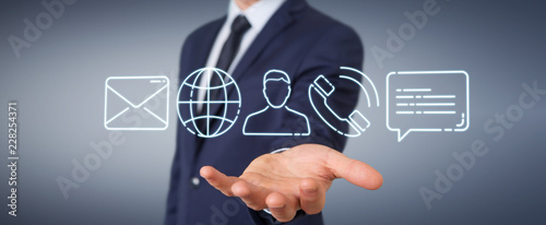 Businessman using thin line contact icon