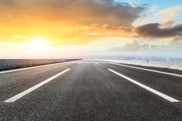 Panoramic city skyline and buildings with empty asphalt road