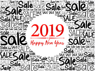 2019 Happy New Year SALE word cloud collage, business concept background