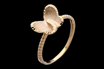 Golden ring with a butterfly on a black background