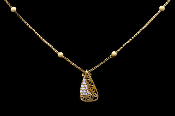 Golden necklace on a black background
