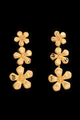 Golden earrings on a dark background
