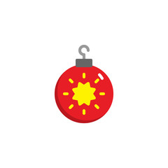 Fototapeta premium Christmas ball decorated flat icon, vector sign, colorful pictogram isolated on white. Baubles symbol, logo illustration. Flat style design