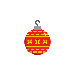 Christmas ball decorated flat icon, vector sign, colorful pictogram isolated on white. Baubles symbol, logo illustration. Flat style design