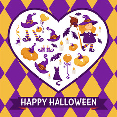 Halloween background poster. Vector frame with pumpkin