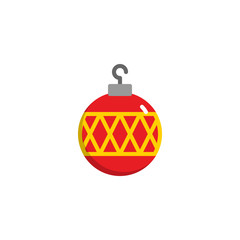 Christmas ball decorated flat icon, vector sign, colorful pictogram isolated on white. Baubles symbol, logo illustration. Flat style design