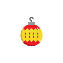 Christmas ball decorated flat icon, vector sign, colorful pictogram isolated on white. Baubles symbol, logo illustration. Flat style design