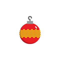 Christmas ball decorated flat icon, vector sign, colorful pictogram isolated on white. Baubles symbol, logo illustration. Flat style design