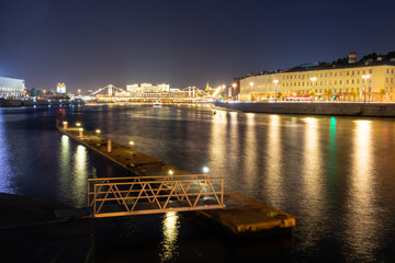 Moscow city center night landscape view from red october factory