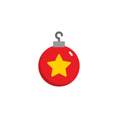 Christmas ball decorated flat icon, vector sign, colorful pictogram isolated on white. Baubles symbol, logo illustration. Flat style design