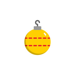 Christmas ball decorated flat icon, vector sign, colorful pictogram isolated on white. Baubles symbol, logo illustration. Flat style design