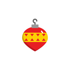 Christmas ball decorated flat icon, vector sign, colorful pictogram isolated on white. Baubles symbol, logo illustration. Flat style design