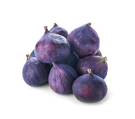Whole ripe purple figs on white background