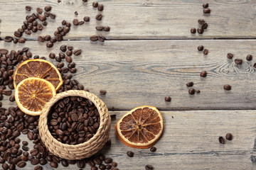 coffee bean in wood bowl