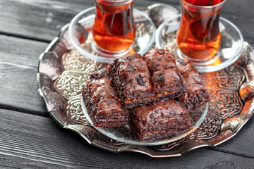 Traditional Baklava on Wooden Table