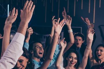 Cheerful classy beautiful attractive excited glad audience with 