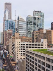 View of Chicago downtown and skyscrapers, Illinois, USA 